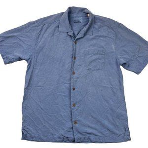 Tommy Bahama Shirt Mens Size Large Silk Blue Original Fit Short Sleeve Button Up